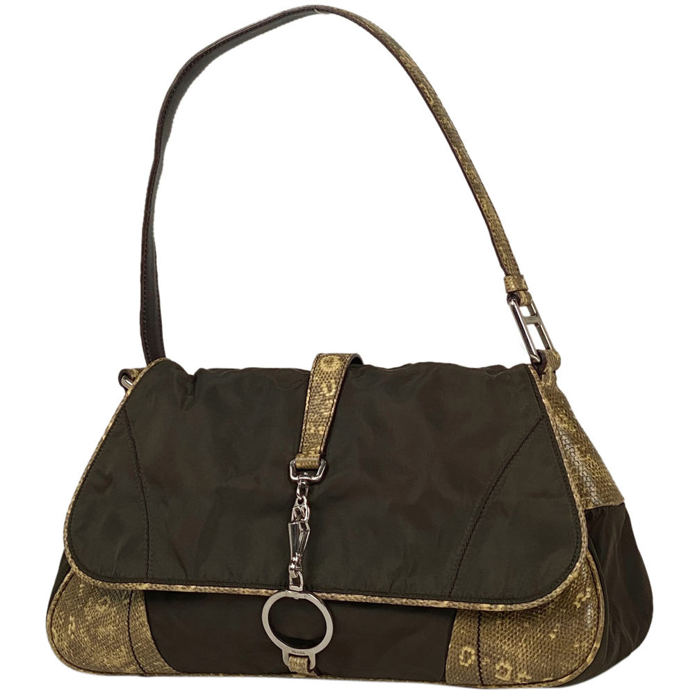 Prada Plate Shoulder Bag Python Embossed Nylon Br… - image 1